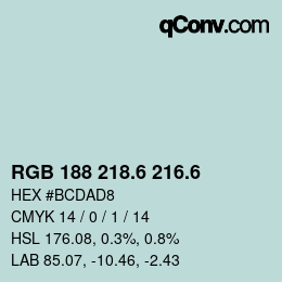 カラーコード: RGB 188 218.6 216.6 | qconv.com