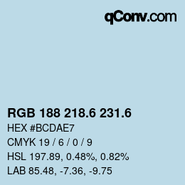 カラーコード: RGB 188 218.6 231.6 | qconv.com