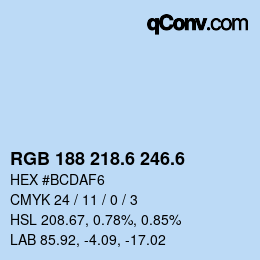 カラーコード: RGB 188 218.6 246.6 | qconv.com