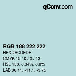 カラーコード: RGB 188 222 222 | qconv.com