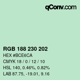 Color code: RGB 188 230 202 | qconv.com