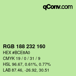 Color code: RGB 188 232 160 | qconv.com