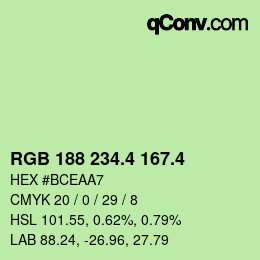 カラーコード: RGB 188 234.4 167.4 | qconv.com