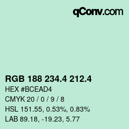 カラーコード: RGB 188 234.4 212.4 | qconv.com