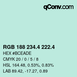 カラーコード: RGB 188 234.4 222.4 | qconv.com