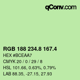 カラーコード: RGB 188 234.8 167.4 | qconv.com
