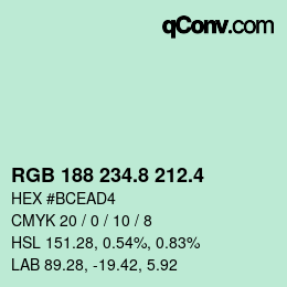 カラーコード: RGB 188 234.8 212.4 | qconv.com