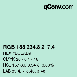 カラーコード: RGB 188 234.8 217.4 | qconv.com