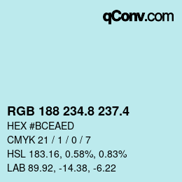 カラーコード: RGB 188 234.8 237.4 | qconv.com
