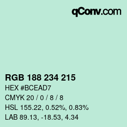 Color code: RGB 188 234 215 | qconv.com