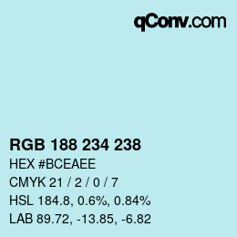 Farbcode: RGB 188 234 238 | qconv.com