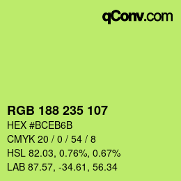 颜色代码: RGB 188 235 107 | qconv.com