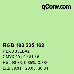Color code: RGB 188 235 162 | qconv.com