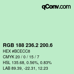 カラーコード: RGB 188 236.2 200.6 | qconv.com