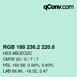 カラーコード: RGB 188 236.2 220.6 | qconv.com