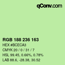 カラーコード: RGB 188 236 163 | qconv.com