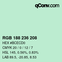Color code: RGB 188 236 208 | qconv.com