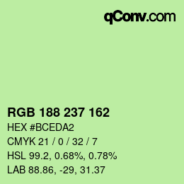 Color code: RGB 188 237 162 | qconv.com