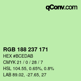颜色代码: RGB 188 237 171 | qconv.com