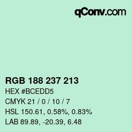 Color code: RGB 188 237 213 | qconv.com