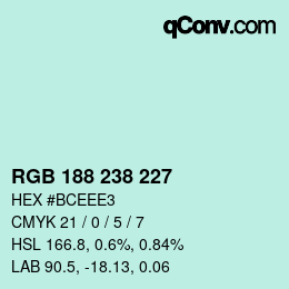 Código de color: RGB 188 238 227 | qconv.com