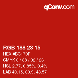 Color code: RGB 188 23 15 | qconv.com