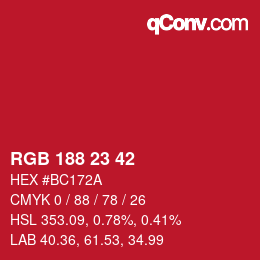 カラーコード: RGB 188 23 42 | qconv.com