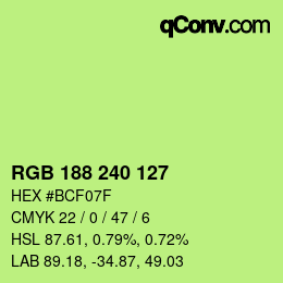 Color code: RGB 188 240 127 | qconv.com