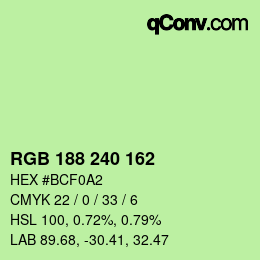 Color code: RGB 188 240 162 | qconv.com