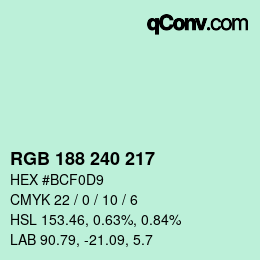 Color code: RGB 188 240 217 | qconv.com