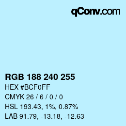 Color code: RGB 188 240 255 | qconv.com