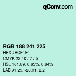 Color code: RGB 188 241 225 | qconv.com