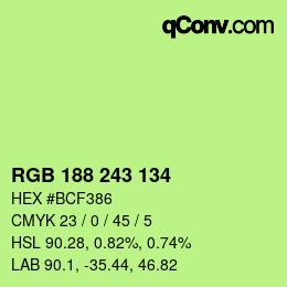 Color code: RGB 188 243 134 | qconv.com