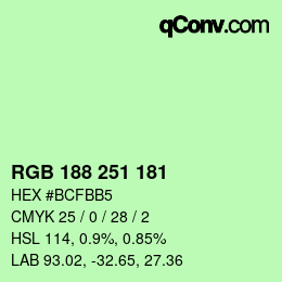 Color code: RGB 188 251 181 | qconv.com