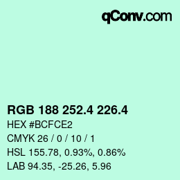 カラーコード: RGB 188 252.4 226.4 | qconv.com