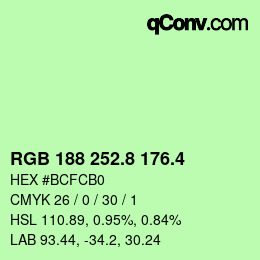 カラーコード: RGB 188 252.8 176.4 | qconv.com