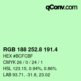 カラーコード: RGB 188 252.8 191.4 | qconv.com