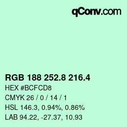 カラーコード: RGB 188 252.8 216.4 | qconv.com