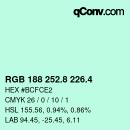 カラーコード: RGB 188 252.8 226.4 | qconv.com