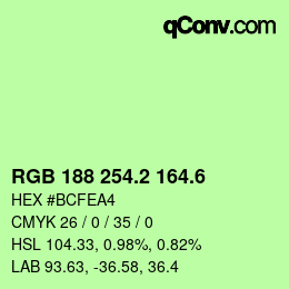 カラーコード: RGB 188 254.2 164.6 | qconv.com
