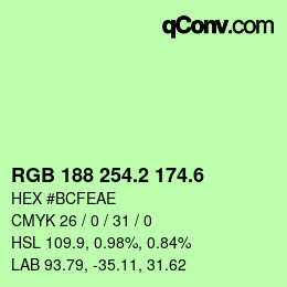 カラーコード: RGB 188 254.2 174.6 | qconv.com