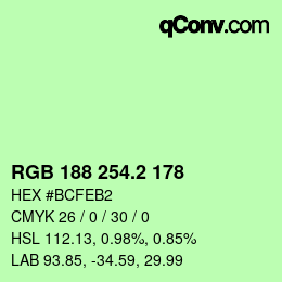 カラーコード: RGB 188 254.2 178 | qconv.com