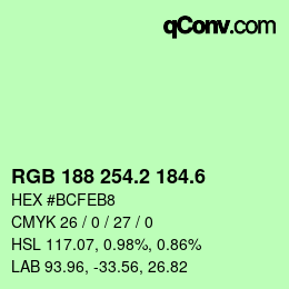 カラーコード: RGB 188 254.2 184.6 | qconv.com