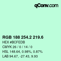 カラーコード: RGB 188 254.2 219.6 | qconv.com