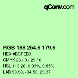 カラーコード: RGB 188 254.6 179.6 | qconv.com