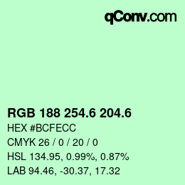 カラーコード: RGB 188 254.6 204.6 | qconv.com