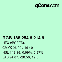 カラーコード: RGB 188 254.6 214.6 | qconv.com