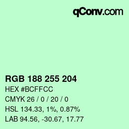 Color code: RGB 188 255 204 | qconv.com