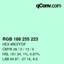 Color code: RGB 188 255 223 | qconv.com