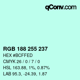 Color code: RGB 188 255 237 | qconv.com